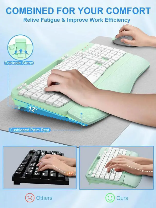 Alt view image 4 of 5 - Wireless Keyboard and Mouse Combo, Phone Holder, 2.4GHz Silent 6 Button Wireless Mouse Set for Laptop, PC, Windows, Mac (Mint Green)