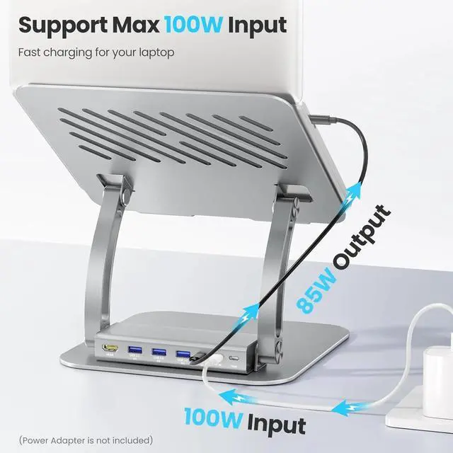 Alt view image 4 of 5 - Laptop Stand with Detachable USB-C Hub,3 USB Ports, Ergonomic Laptop Holder Docking Station