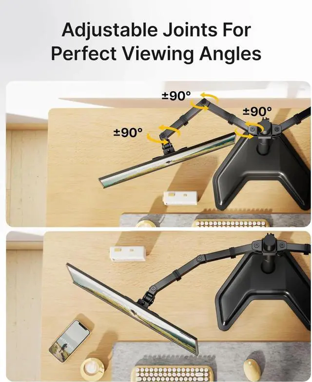 Alt view image 4 of 5 - Stable Freestanding Dual Monitor Stand for 1732 Computer Screens, Heavy-Duty Desk Mount ,Adjustable Brackets and Arms, Solid V-Shaped Base