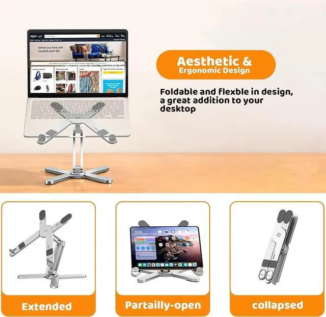 Alt view image 3 of 5 - Laptop Stand with 360 Rotating Base, Computer Notebook Laptop Riser Metal Holder for Easy Storage, Fits All MacBook, up to 16 inches