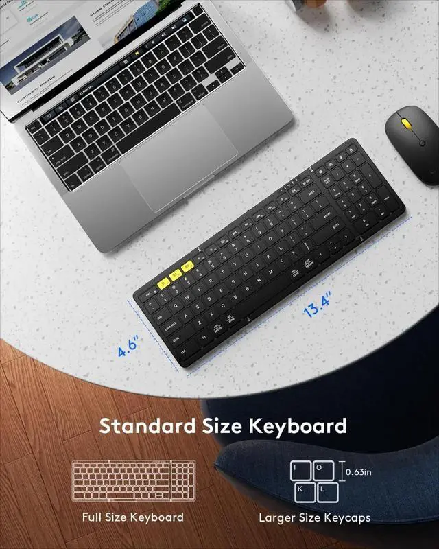 Alt view image 3 of 5 - Foldable Keyboard and Mouse Bluetooth Keyboard Combo, Full-Size Portable USB-C Rechargeable Wireless Mouse for iOS Android Windows Mac OS