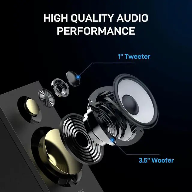 Alt view image 3 of 3 - 60W RMS-Bluetooth 5.3, Built-in 24bit DAC Dynamic 3D 2.0 Surround Sound, Computer Gaming PC Speakers - Black