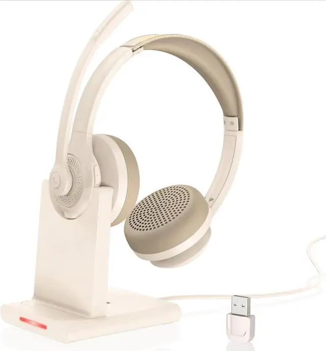Main image of AI Noise Cancelling Microphone Bluetooth Headset -Charging Base & Mic Mute for Computer/Laptop/PC/iPhone/Android/Cell Phones