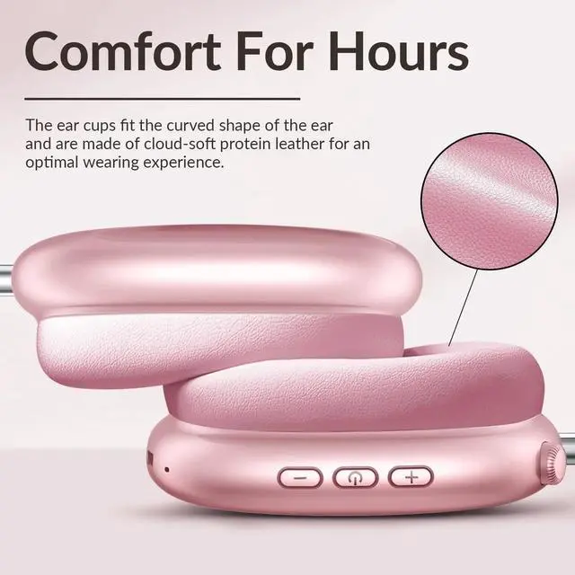 Alt view image 2 of 5 - 60H Battery,5 EQ Music Modes,Hi-Res Audio,Deep Bass,Foldable Wireless Over Ear Bluetooth 5.4 Headset (Pink)