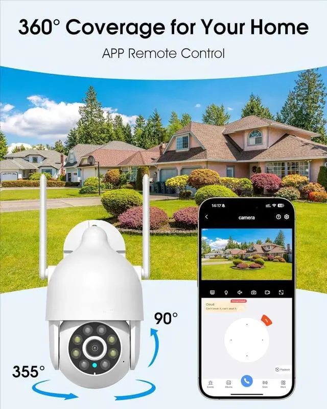 Alt view image 2 of 4 - 2K Security Cameras Outdoor, 360°Pan-Tilt View 2.4G/5G WiFi Security Camera with Motion Tracking, Spotlight & Siren, 2-Way Audio, Waterproof (2 Pack)