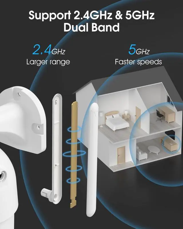 Alt view image 4 of 4 - 2K Security Cameras Outdoor, 360°Pan-Tilt View 2.4G/5G WiFi Security Camera with Motion Tracking, Spotlight & Siren, 2-Way Audio, Waterproof (2 Pack)