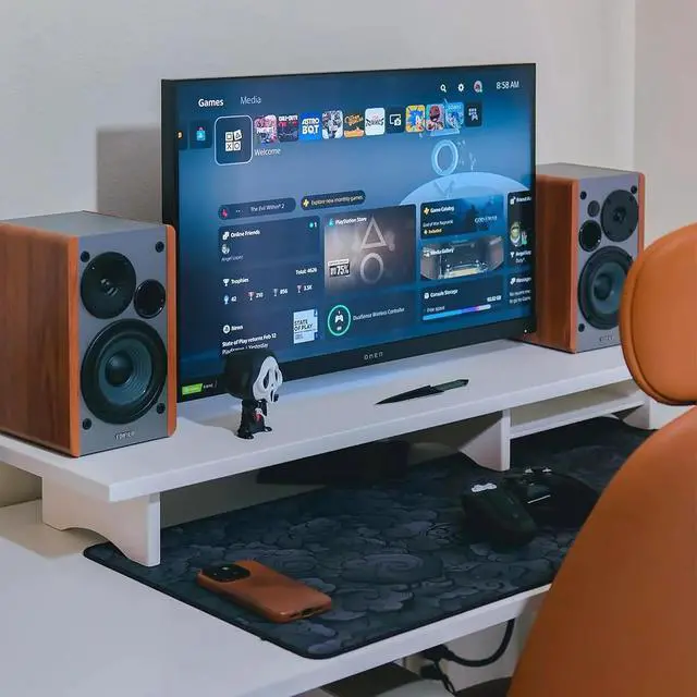 Alt view image 4 of 5 - 2-Tier Desk Monitor Riser for 2 Monitors, Supports for PC Computer Monitor, Printer, Heavy TV Riser up to 300 lbs, White