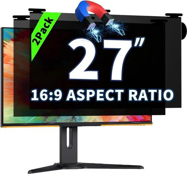 Main image of 2 Pack Magnetic Hanging Computer Privacy Screen 27 Inch for 16:9 Widescreen Monitor, Removable Privacy Screen Anti Glare Blue Light
