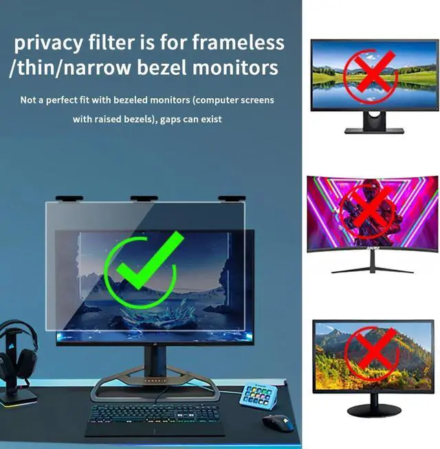 Alt view image 3 of 4 - 2 Pack Magnetic Hanging Computer Privacy Screen 27 Inch for 16:9 Widescreen Monitor, Removable Privacy Screen Anti Glare Blue Light