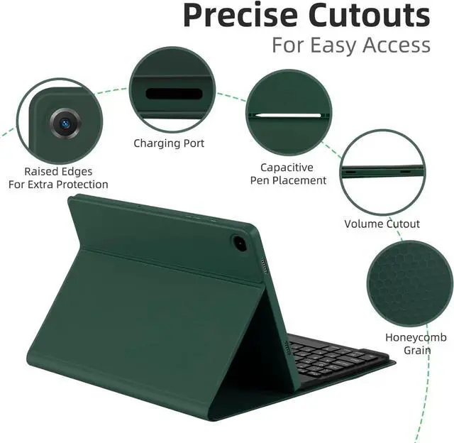 Alt view image 3 of 4 - 7 Color Rainbow Backlight Detachable USB-C Keyboard Magnetic Case with Pen Slot for Tablet A9+ 5G Dark Green