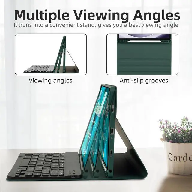 Alt view image 4 of 4 - 7 Color Rainbow Backlight Detachable USB-C Keyboard Magnetic Case with Pen Slot for Tablet A9+ 5G Dark Green