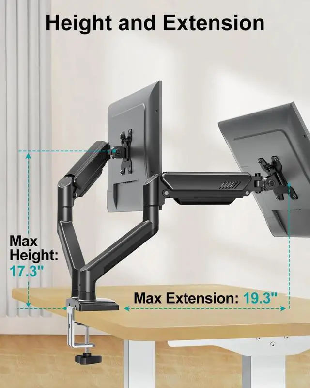 Alt view image 4 of 4 - Dual Monitor Arm Desk Mount Fits 13 to 32 inch Computer Screens, Adjustable Double Monitor Stand 75/100mm Bracket, Black, Freelift