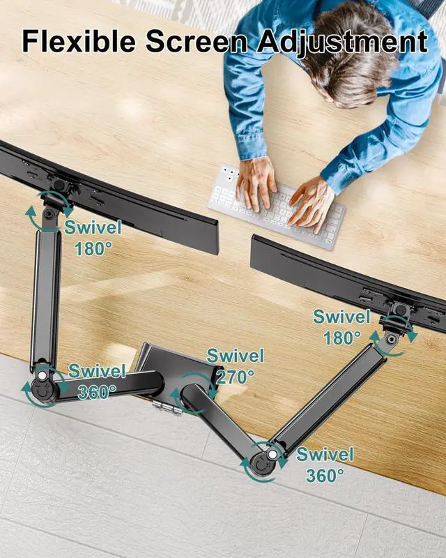 Alt view image 3 of 4 - Dual Monitor Arm Desk Mount Fits 13 to 32 inch Computer Screens, Adjustable Double Monitor Stand 75/100mm Bracket, Black, Freelift