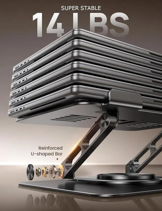 Alt view image 4 of 4 - 360 Rotating Base Ergonomic Computer Stand, Foldable Protable for Office Home fits MacBook Air Pro, Dell, HP (10-17.3'') - Black