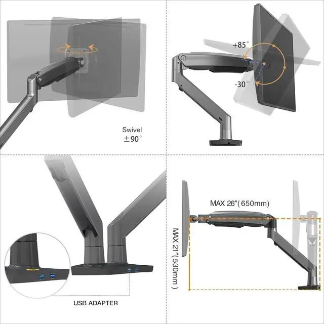 Alt view image 3 of 4 - Dual Monitor Desk Mount Stand Full Motion Swivel Computer Monitor Arm Fits 2 Screens up to 32'' with Load Capacity 6.6~26.4lbs for Each Monitor G75