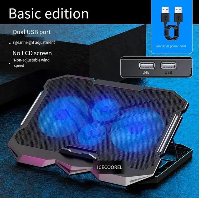 Alt view image 6 of 6 - Laptop Cooling pad14-17 inch Laptop, Cooler with 4 Fans, LCD Display Screen, 2 USB-A Port