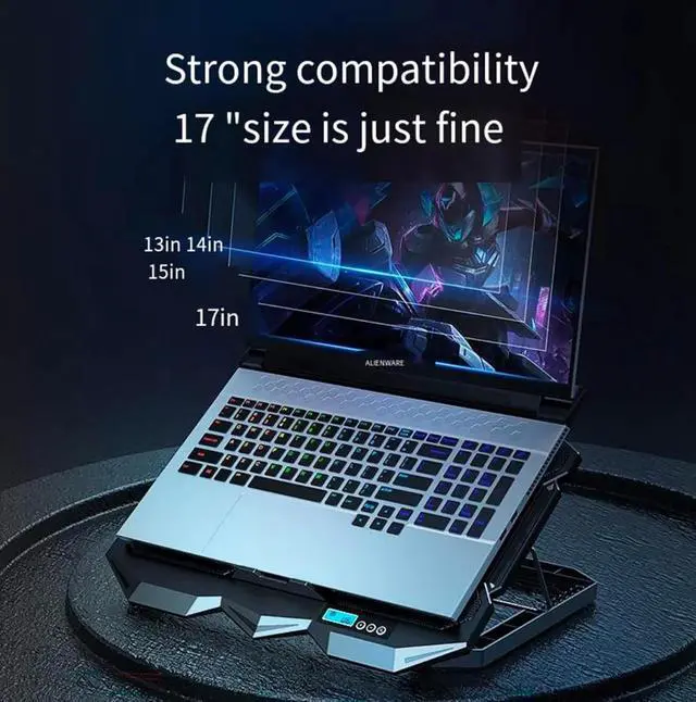 Alt view image 4 of 6 - Laptop Cooling pad14-17 inch Laptop, Cooler with 4 Fans, LCD Display Screen, 2 USB-A Port