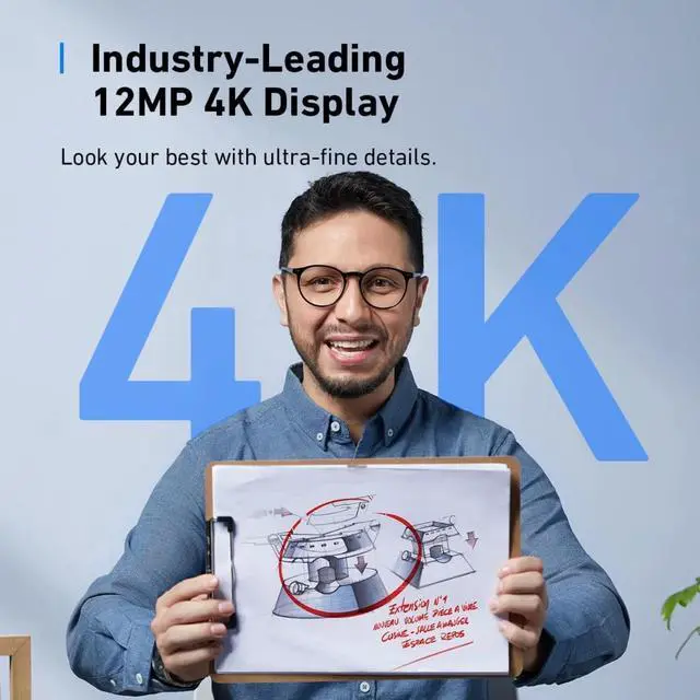 Alt view image 2 of 6 - C310 Webcam, 4K Webcam, 12 Megapixel, AI Auto Focus, AI Framing, AI Noise Canceling Mic, Built-in Privacy Cover