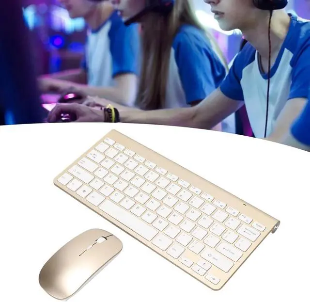 Alt view image 3 of 6 - Keyboard Mouse Set 2.4G USB Thin Ergonomic Mute for Computer (Gold Color)