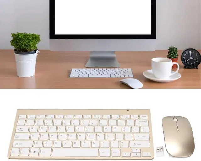 Alt view image 4 of 6 - Keyboard Mouse Set 2.4G USB Thin Ergonomic Mute for Computer (Gold Color)