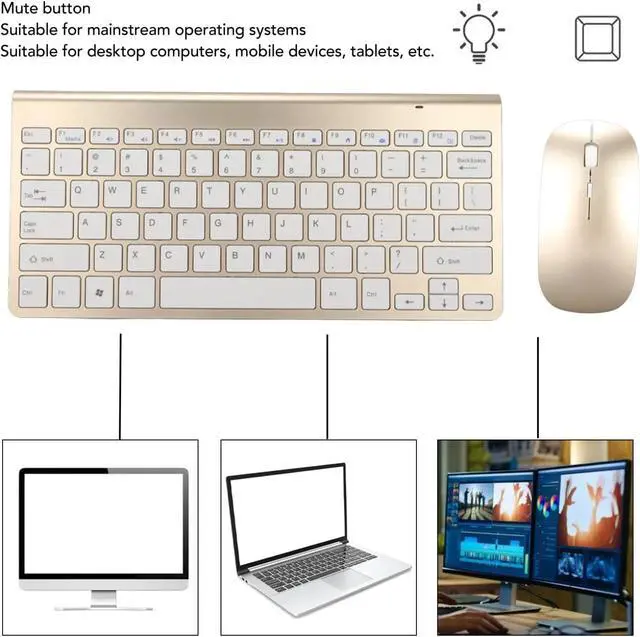 Alt view image 5 of 6 - Keyboard Mouse Set 2.4G USB Thin Ergonomic Mute for Computer (Gold Color)