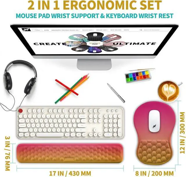 Alt view image 2 of 6 - 2 in 1 Ergonomic Mouse Pad Wrist Support & Wrist Rest, with Relieve Carpal Tunnel Pain Massage Bulge