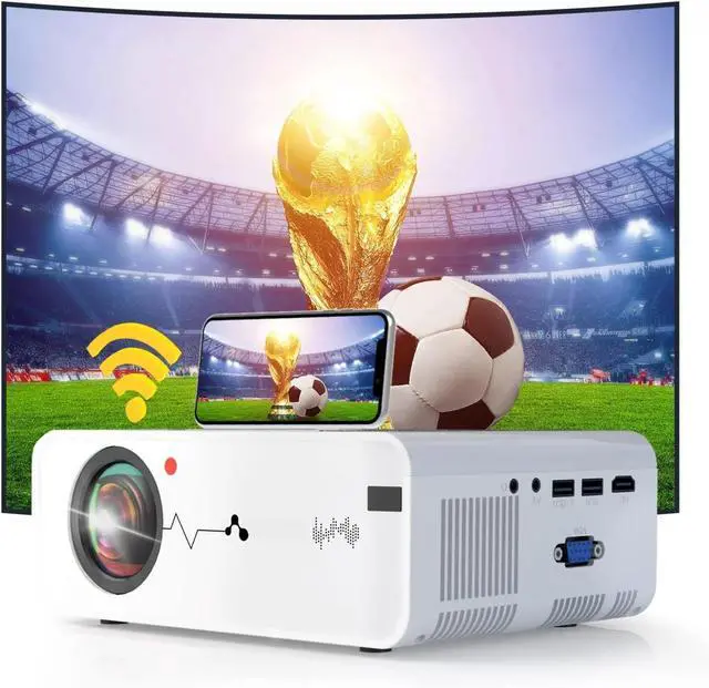 Main image of Mini Projector, Portable WiFi Movie Projector for Outdoor Use, 8000L 1080P HD and 200'' Screen Supported - White