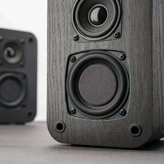Alt view image 3 of 6 - Passive Bookshelf Speakers,Home Desktop Stereo Speakers with Crisper Sound and Classic Wood Grain