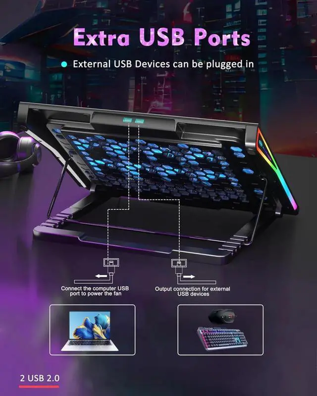 Alt view image 5 of 6 - Laptop Cooling Pad, 15 Powerful Cooling Fans, Gaming Laptop Cooler with RGB Lights for 15-17.3 inch PC Computers