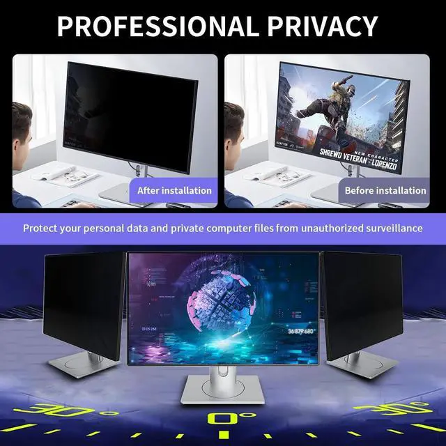 Alt view image 3 of 4 - [2 Pack] Magnetic Computer Privacy Screen Filter 24 Inch for 16:9 Widescreen Monitor Desktop PC, 24in Hanging Removable Anti Glare Blue Light Protector, Double Sided Reversible Eye Care Film