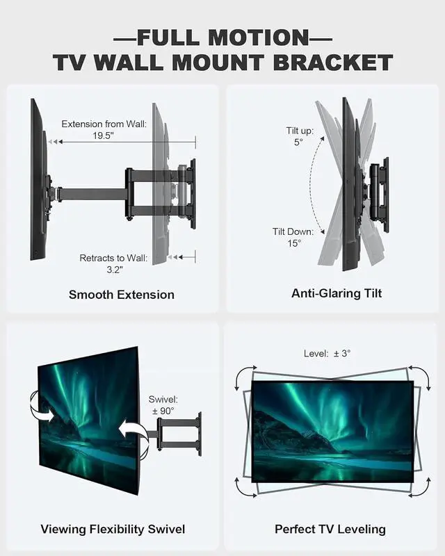 Alt view image 2 of 3 - Full Motion Articulating Swivel Extension TV Wall Mount with Tilt for 32-55"" LED, OLED and 4K TVs with VESA Up to 400x400mm-Weight Capacity Up to 77lbs (EBMFK7) Brand: ERGO TAB