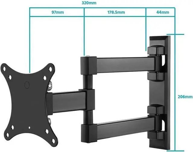 Alt view image 2 of 3 - Commercial Full Motion TV Wall Mount Bracket Extra Long Extension Range to 13" for 13" to 27" TVs up to 33lbs, Max VESA 100x100, UL Certified