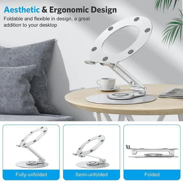 Alt view image 5 of 7 - forAdjustable Laptop Stand with 360 Rotating Base Ergonomic Laptop Riser for Collaborative Work Dual Rotary Shaft Fully Foldable for Easy Storage Fits MacBook / All Laptops up to 16 inches