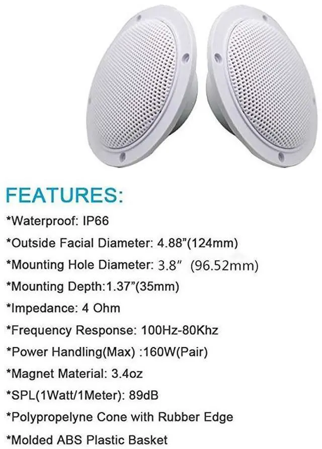 Alt view image 4 of 7 - for4 Inches  Waterproof Marine Ceiling Speakers with 160 Watts Power Handling for Kitchen Bathroom Boat Car RV Camper Motorcycle Cloth Surround and Low Profile Design 1 Pair White