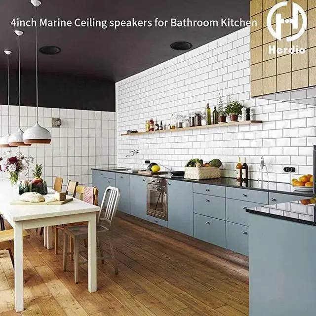 Alt view image 5 of 5 - FOR 4 Inches  Waterproof Marine Ceiling Flush Wall Mount Speakers with 160 Watts Power Handling for Kitchen Bathroom Boat Car Motorcycle Cloth Surround and Low Profile Design 1 Pair Black