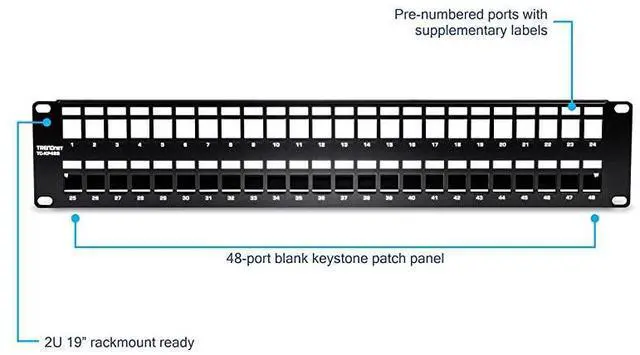 Alt view image 2 of 6 - for48-Port Blank Keystone Shielded 2U HD Patch Panel, TC-KP48S, 2U 19 Metal Rackmount Housing, Network Management Panel, Recommended with TC-K06C6A Cat6A Keystone Jacks (Sold Separately)
