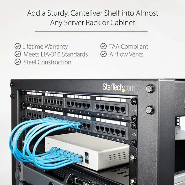 Alt view image 4 of 6 - 2U Server Rack Shelf Universal Vented Cantilever Tray for 19quot Network Equipment Rack amp Cabinet Heavy Duty Steel 50lb 16quot Deep CABSHELFV