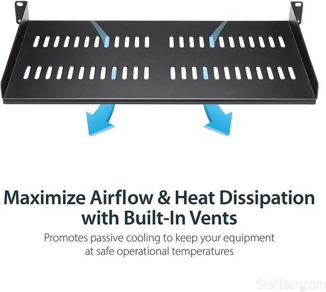Alt view image 3 of 4 - for 1U Vented Server Rack Mount Shelf - 10in Deep Steel Universal Cantilever Tray for 19" AV & Network Equipment Rack - 44lbs (CABSHELFV1U), 10" Depth