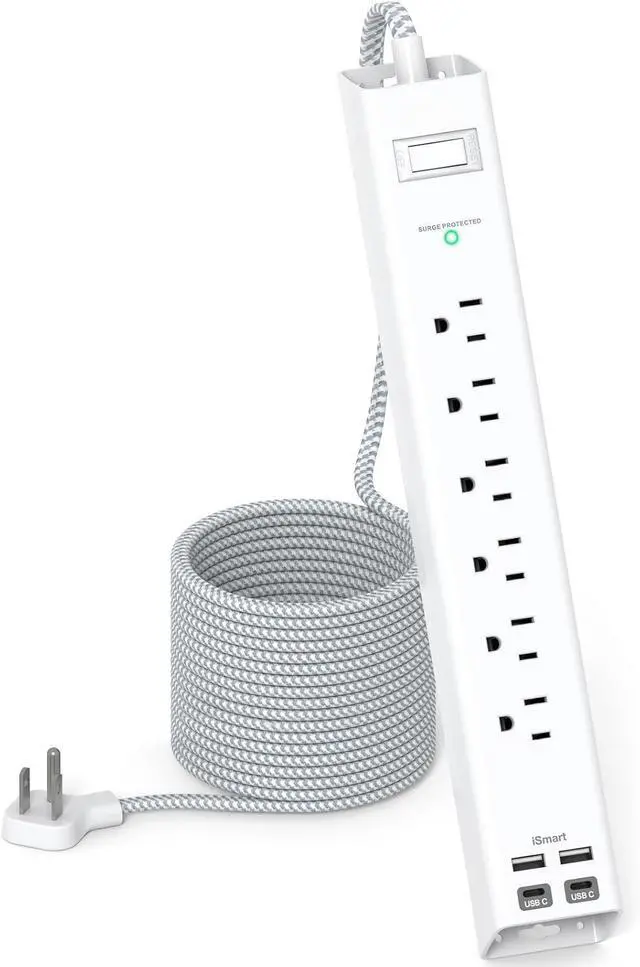 Main image of 15FT Power Strip Surge Protector, Extension Cord with Multiple Outlets, 6 AC Outlet 4 USB (2 USB C), Flat Plug, Wall Mount, Multi Plug Outlet Extender for Home Office Dorm Room Essentials