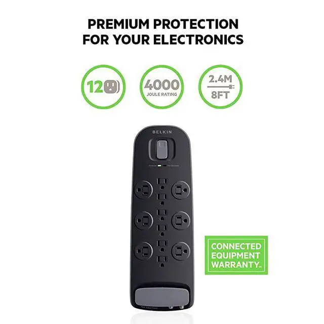 Alt view image 2 of 4 - 12Outlet Power Strip Surge Protector wFlat Plug 8ft Cord Ideal for Computers Home Theatre Appliances Office Equipment 4000 Joules