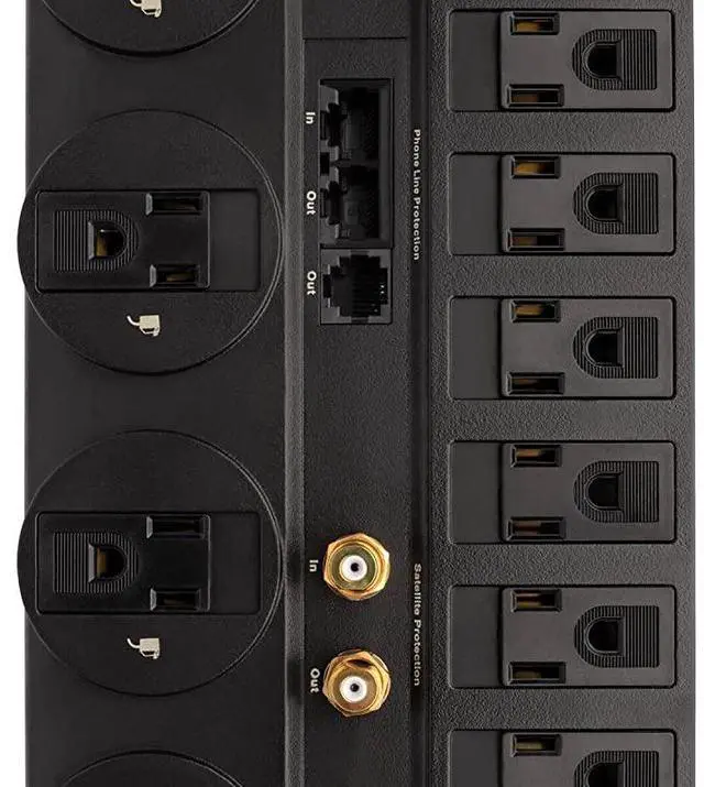 Alt view image 6 of 7 - FOR-12 Outlet Surge Protector Power Strip 8ft Cord RightAngle Plug TelModemCoaxEthernet Protection RJ11 RJ45 $250000 INSURANCE TLP1208SAT Black