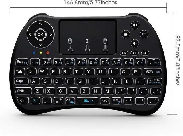 Alt view image 2 of 3 - (Backlit Version)REIIE H9+ Backlit Wireless Mini Handheld Remote Keyboard with Touchpad Work for PC,Raspberry Pi 2, Android TV Box ,KODI,Windows 7 8 10