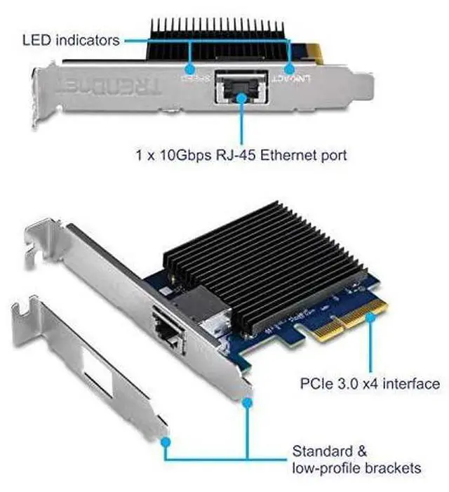 Alt view image 2 of 6 - FOR-10 Gigabit PCIe Network Adapter TEG10GECTX Converts a PCIe Slot into a 10G Ethernet Port Supports 8021Q Vlan Includes Standard amp LowProfile Brackets WindowsServer PCIe 20 PCIe 30