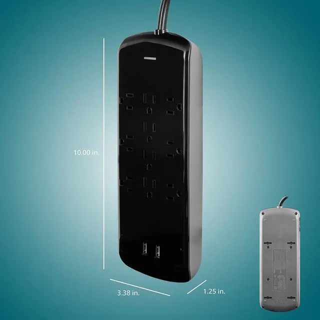 Alt view image 2 of 3 - 10 Outlet Power Strip Surge Protector, 2 USB Charging Ports, 6ft Long Power Cord, Flat Plug, Wall Mount, 2880 Joules, ETL Listed, Circuit Breaker, Automatic Shutdown, Black, SPP6710BC/37
