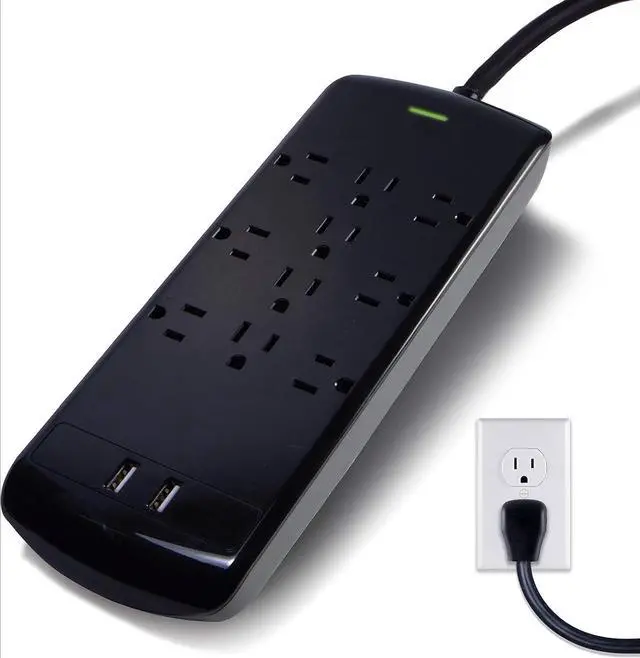 Main image of 10 Outlet Power Strip Surge Protector, 2 USB Charging Ports, 6ft Long Power Cord, Flat Plug, Wall Mount, 2880 Joules, ETL Listed, Circuit Breaker, Automatic Shutdown, Black, SPP6710BC/37