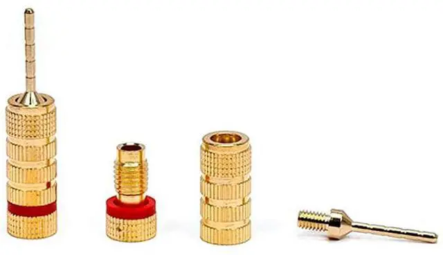 Alt view image 2 of 3 - 109438 Gold Plated Speaker Pin Plugs - 5 Pairs - Pin Screw Type, For Speaker Wire, Home Theater, Wall Plates And More