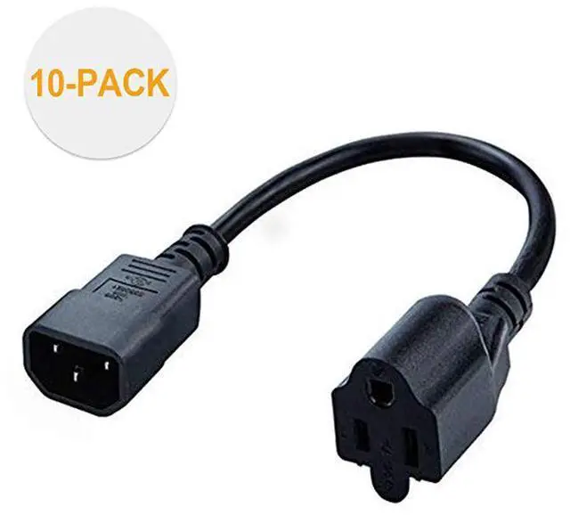 Main image of for 10Pack 1 Foot 18AWG Standard Computer Power Adapter Cord NEMA 515R Receptacle to IEC320 C14 03MBlack