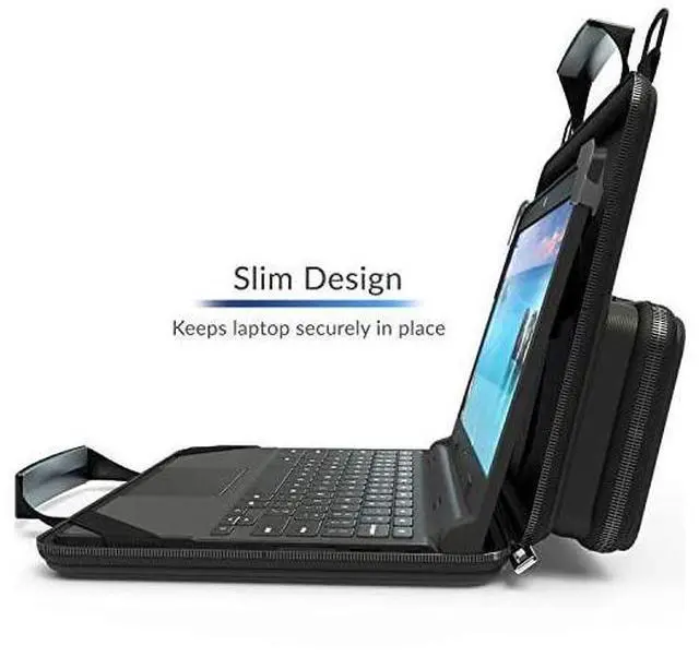 Alt view image 6 of 7 - for11116 inch Workin Chromebook Laptop Case with Pouch and Shoulder Strap Black PU