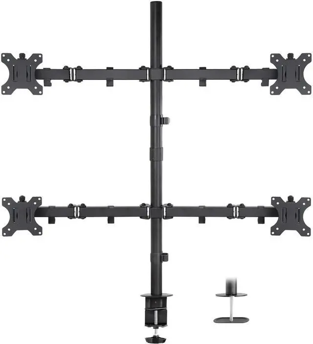 Main image of FOR-4 Monitor Stand | Quad Monitor Desk Mount | Fits Four Computer Screens 19 21 24 27 29 30 32 Inches | Heavy Duty Height Adjustable Arms | VESA 75 100 Compatible | C-Clamp and Grommet Bases