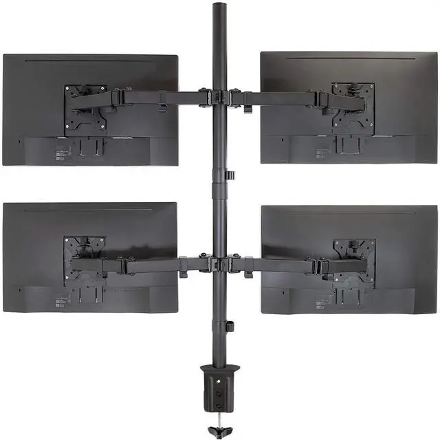 Alt view image 5 of 7 - FOR-4 Monitor Stand | Quad Monitor Desk Mount | Fits Four Computer Screens 19 21 24 27 29 30 32 Inches | Heavy Duty Height Adjustable Arms | VESA 75 100 Compatible | C-Clamp and Grommet Bases